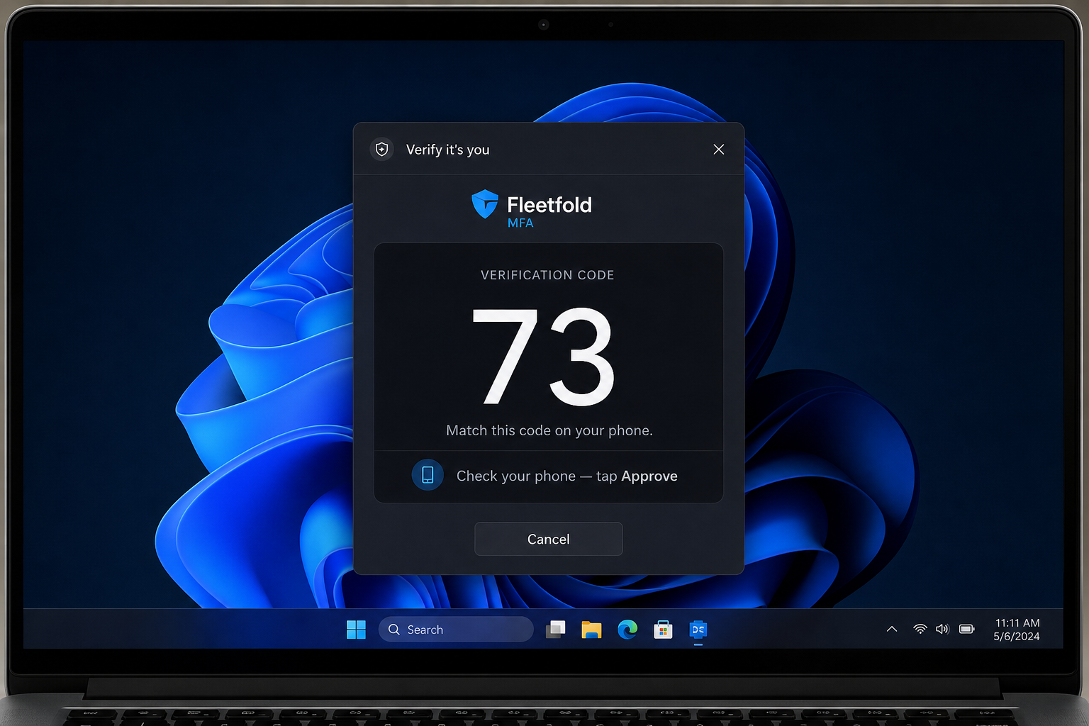 Fleetfold Verify verification code on Windows logon